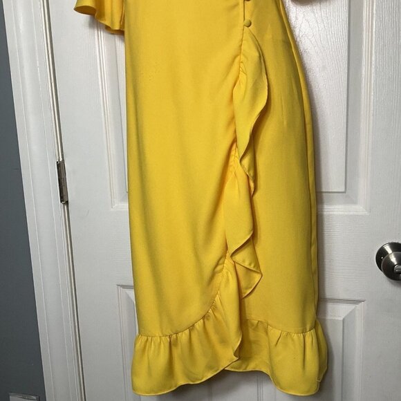 Top Shop Ruffle True Wrap A-Line Yellow Dress Size 2 Short Sleeve - Picture 6 of 16